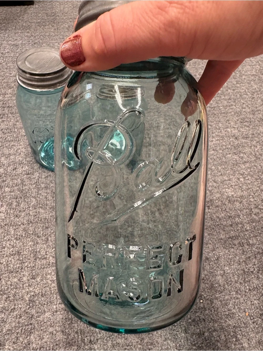 Ball Vintage Aqua Blue Mason Jars 1922-32 with Metal Lids - Set of 3
